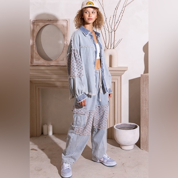 POL Adorable Baggy Denim Jeans Draw-string Slouchy Pants Sequins NEW - Picture 6 of 6